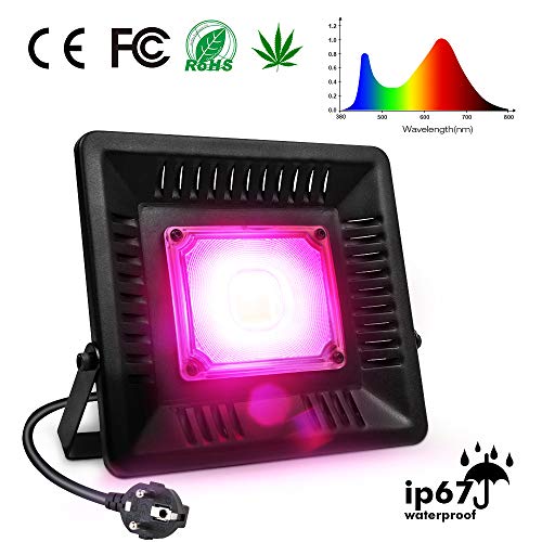 Pflanzenlampe Relassy COB Pflanzenlampe Vollspektrum Pflanzenlicht 50w mit 170cm Kabel und EU-Stecker, IP67 wasserdicht wachsen Lampe für Zimmerpflanzen, Gewächshaus, Hydrokultur (M-50)