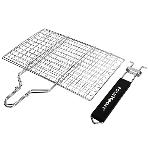 Forest Master Premium BBQ Grillkorb Fischbräter 32 x 22 cm aus Edelstahl mit 2 Jahren Zufriedenheitsgarantie - Grill Wok / Grill Pfanne / Grillrost / Grill Basket / Gemüsekorb / Kartoffelkorb - Quadrat