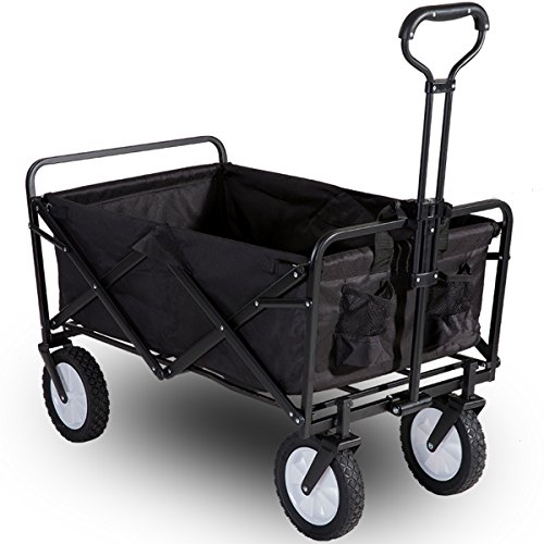 Flieks Faltbarer Bollerwagen klappbar Handwagen, Transportwagen Gartenwagen Strandwagen, 360 ° drehbar, Schwarz / Rot (Schwarz)