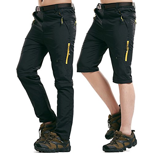 Rmine Trekkinghose Zip Off Atmungsaktiv Wanderhose Outdoor Hose Entfernbar Schnell Trockend (Mit Gürtel) (Schwarz, XL)