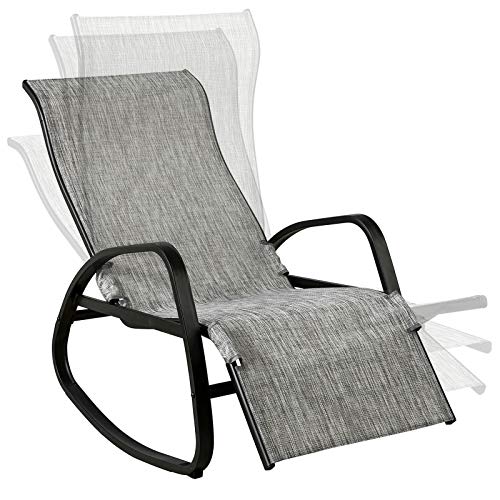SoBuy OGS40-MS Schaukelstuhl Relaxstuhl Gartenstuhl Liegestuhl Rückenlehne und Fußteil verstellbar Schwarz/Grau BHT ca: 63x66-110x93-151cm