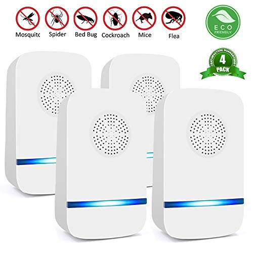 XFJ Ultraschall Schädlingsbekämpfer, Elektronische Moskitoschutz Innenräumen Pest Control Repeller für Kakerlaken,Mäuse,Fliegen,Mücken, Spinnen 100% sicher für Menschen und Haustiere (4 Stück)