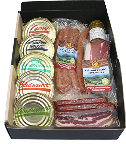 Schwarzwald Metzgerei - Geschenkset 'Dosenwurst und meehr' mit verschiedenen Wurtsspezialitäten, Altbadischem Senf, Schinken und Speck - 10-teilig