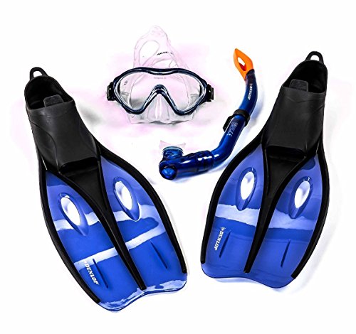 Kinder-Profi-Schnorchel-Set mit Tauchmaske, Schnorchel und Flossen, Größe S oder XS, lieferbar in den Farben blau, grün, oder orange (XS (32-34), Blau)