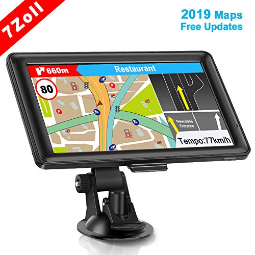 GPS Navi Navigation für Auto, LKW PKW Touchscreen 7 Zoll 8G 256M Sprachführung Blitzerwarnung mit POI Lebenslang Kostenloses Kartenupdate Navigationsgerät Fahrspurassistent EU UK 61 Karten 2019