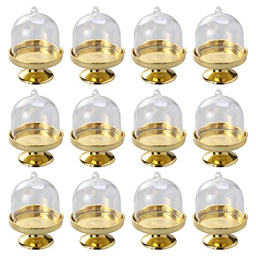 STOBOK 12pcs Mini Tortenständer Kuchenglocke Glasglocke mit Teller Hochzeit Party Servierplatte (Goldene Basis)