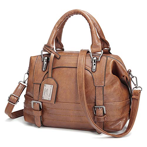 JOSEKO Damen Handtasche, Frauen PU Schultertasche Hobos Retro Öl Wachs Kunstleder Umhängetasche Crossbody Tasche für Arbeit Einkaufen Braun