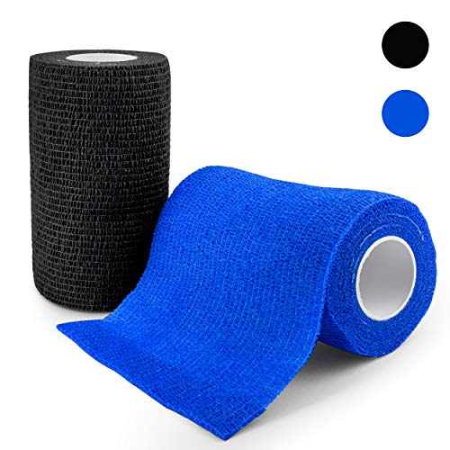 elinch 12 Stück Tape Set - Haftbandage in blau und schwarz - 10 cm x 4,5 Meter lange Fixierbinde selbsthaftend - Cohesive Bandage für Menschen und Tiere (Blau)