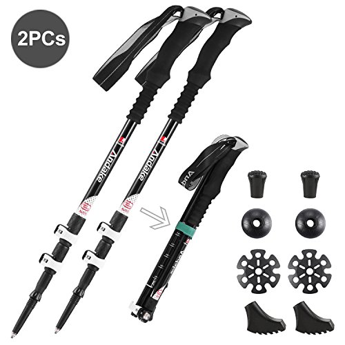 1 Paar, 42cm kleines Packmaß mit Anti-Shock, Leicht 7075 Aluminium, verstellbar 60-130cm, Damen Herren Teleskop Wanderstöcke Trekkingstöcke Walking Stöcke