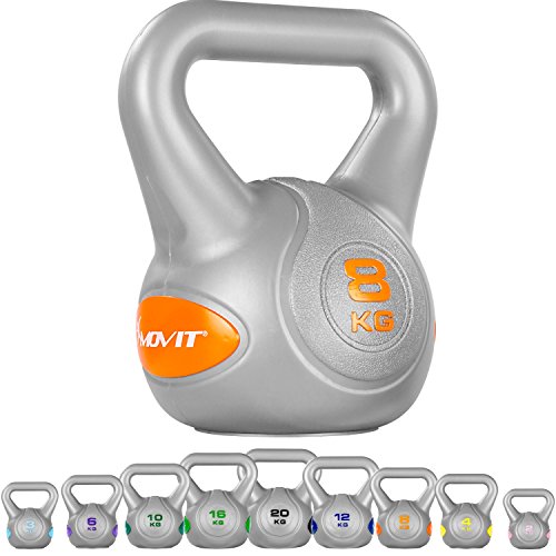 MOVIT Kettlebell mit bodenschonender Kunststoffummantelung Schwunghantel Kugelhantel Kugelgewicht 8 kg orange