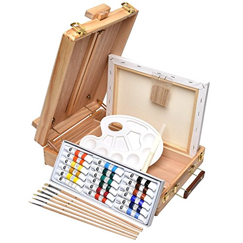Artina 28tlg. Malset Florenz im Malkoffer: Hobby Künstler Staffelei, 18x12ml Acryl-Farben, Keilrahmen & viel Zubehör