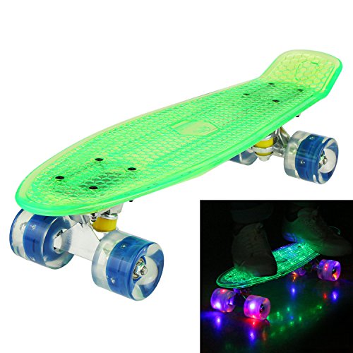 WeSkate 55CM Mini Cruiser Skateboard Blinkender Deck, Kunststoff Skateboard mit LED Leuchten/Deck Komplett Retro Skate Board für Jungen Mädchen Kinder Jugendliche Erwachsene