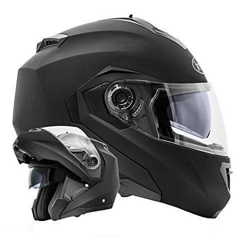 ATO-Moto Montreal Schwarz matt Größe L 59-60cm Klapphelm mit Doppelvisier System und der neusten Sicherheitsnorm ECE 2205