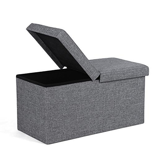 SONGMICS Sitzbank 80 L Sitzhocker mit Stauraum Halbdeckel seitlich klappbar 76 x 38 x 38 cm grau LSF41G