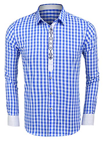 Burlady Hemden Herren Karriert Trachtenhemden Regular Fit Langarm Männer Freizeithemden Karohemden Plaid Shirt Oberteil Oktoberfest