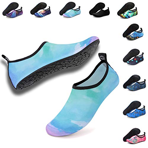 Deevike Damen Herren Wasserschuhe Badeschuhe Strandschuhe Schwimmschuhe Aquaschuhe für Beach Surfen Yoga Pool Aquarell Blau 38/39