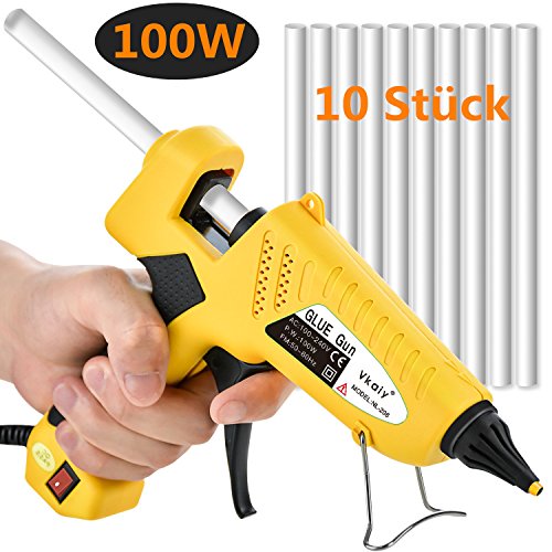 Heißklebepistole, Vkaiy 100 Watt Industriell Klebepistole mit 10PCS Transparente Klebesticks Heißklebesticks für DIY Kleine Handwerk Kunst & Handwerk & Dichtung und schnelle Reparaturen, Gelb