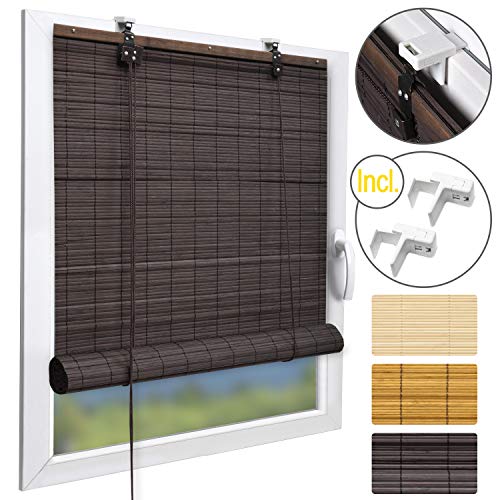 Sol Royal Bambusrollo 120 x 160cm SolDecor B86 - Ohne Bohren - Raffrollo Bambus Inkl Klemmfix Träger - Rollo Bambus - Mit Kindersicherheitsclip - Braun