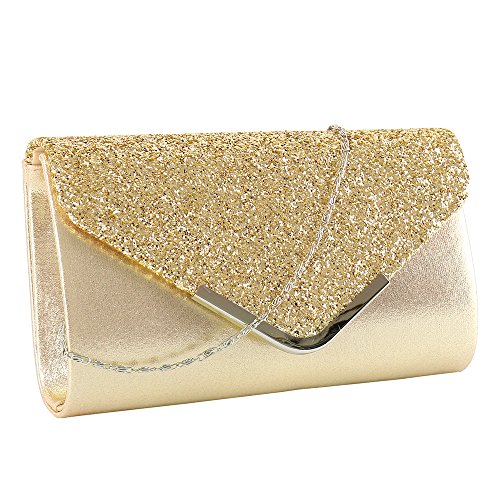 elfishjp Damen Clutch Glitzer Elegant Abendtasche Glänzend Handtasche in Gold, Silber, Pink