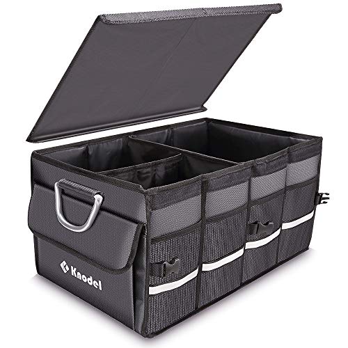 Knodel Robuster Kofferraumtasche mit klappbarem Deckel, hochstandfestem Faltbehälter, tragbarem multifunktionellem Lagerplatz und Gepäckgestell, wasserdicht (grau)