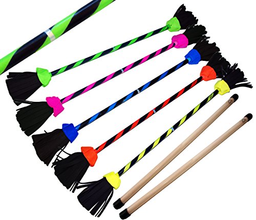 FLASH Pro Flowerstick Set (5 Farben) Silikon beschichtet Flower & Handstäbe! Suprime Qualität, Fiberglasstock, Silicone Grip, Wildlederfransen, strap. Flames N Games Devilsticks für Anfänger und Profis. (Grun)