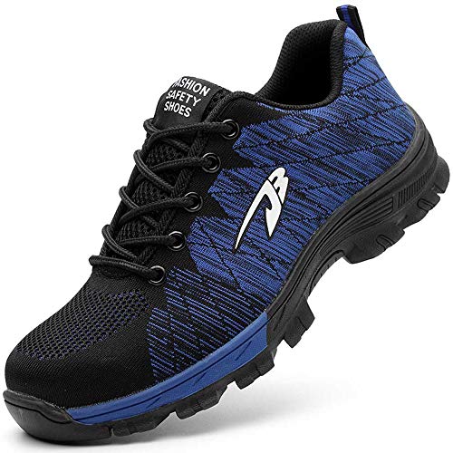 SUADEEX Sicherheitsschuhe Herren S3 Arbeitsschuhe Damen Leicht Sportlich Atmungsaktiv Schutzschuhe mit Stahlkappe Anti-Smashing Unisex,536-Blau,43 EU
