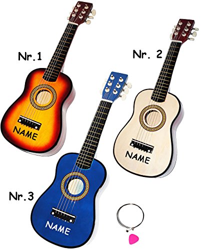 Belldessa hochwertige Kinder _ Holz Gitarre -  Konzertgitarre - Klassik - BLAU  - incl. Name - akustische - Kindergitarre - mit 6 Stück Ersatzsaiten & Plektrum - 6 Sa..