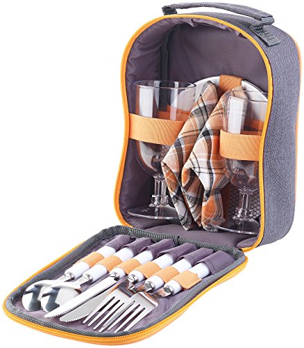 PEARL Camping Geschirrset: Picknick-Set für 2 Personen: Gläser, Servietten, Teller, Besteck (Picknick-Geschirre)