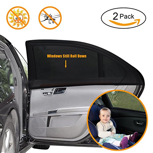 Auto Sonnenschutz für Baby 2 Stück, Autofenster Sonnenschutz Fensterrollo für Kinder Babys Haustier mit UV Schutz/Hitzes Schutz/Blendschutz, Auto Sonnenschutz Sonnenblende mit Atmungsaktives Mesh-Visier für Seite Heckscheibe Fenster, Auto Sonnenschutz Sonnenschutzrollos Zubehör für meisten Autos und SUVs