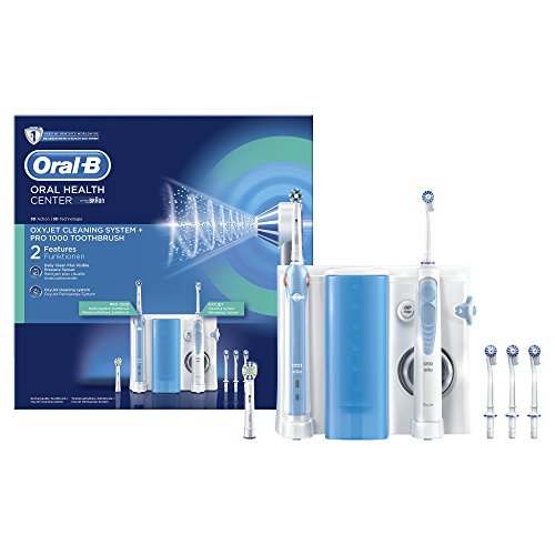 Oral-B Mundpflege Center - OxyJet Munddusche + Oral-B Pro 1000 Elektrische Zahnbürste, mit vier OxyJet Aufsteckteilen und zwei Aufsteckbürsten