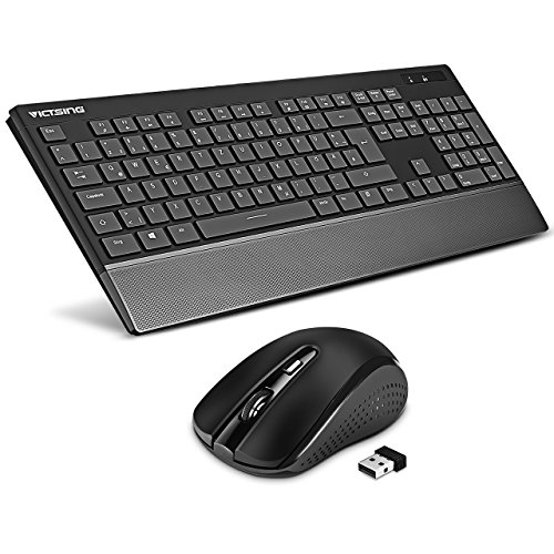 VicTsing Tastatur Maus Set Kabellos, QWERTZ Deutsches Layout PC Tastatur kabellos, 2,4 GHz Wireless Tastatur, Funkmaus und Tastatur mit USB Empfänger, Lange Akkulaufzeit für Laptop, PC,Schwarz