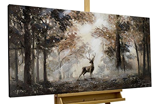 KunstLoft Acryl Gemälde 'Stag in The Brume' 120x60cm | original handgemalte Leinwand Bilder XXL | Tier Hirsch Natur Wald | Wandbild Acryl Bild Moderne Kunst einteilig mit Rahmen