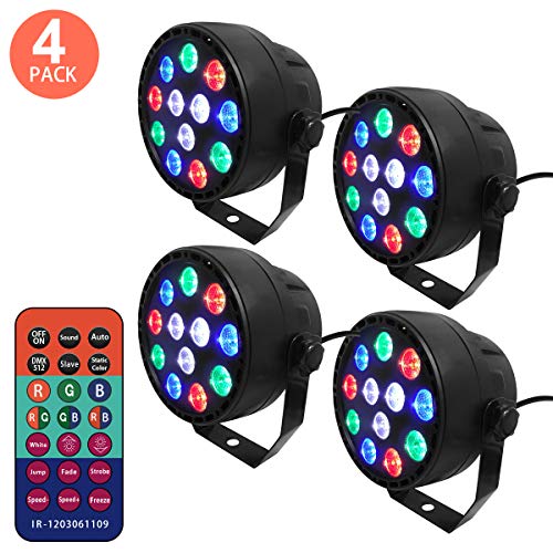 4 Stück LED Partylicht Bühnenlampe Effekt-Strahler 12 x 1 W LED RGBW 8 Kanäle Beleuchtung Fernbedienung DMX Disco Licht DMX512/Master Slave/Automatikmodus für Club Bar KTV