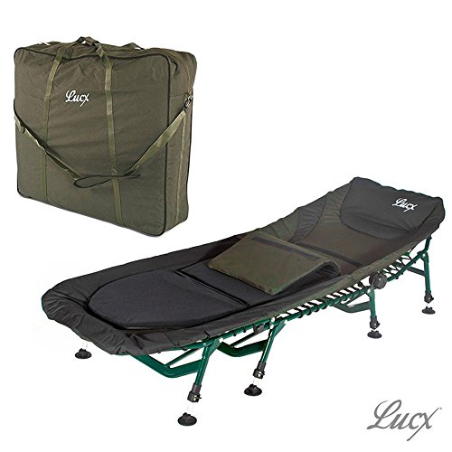 Lucx Set / 8 Bein Karpfenliege Komfort / Bedchair / Angelliege + Tragetasche / Transporttasche für Liege / Bedchair Bag 'XXL'