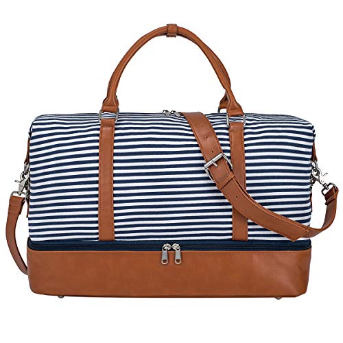 S-ZONE Frauen Trim Strap Duffle Bag Weekender Reise ¨¹bernachtung Leinwand PU Leder Carry-on Schulter Tote