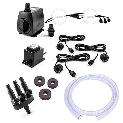 CLGarden Springbrunnen Pumpe Set SP3-S für Zierbrunnen mit 3 Wasserausläufen 3er Ausgang LED Beleuchtung Wasserspiel Springbrunnenpumpe 12V AC 1300 L/H