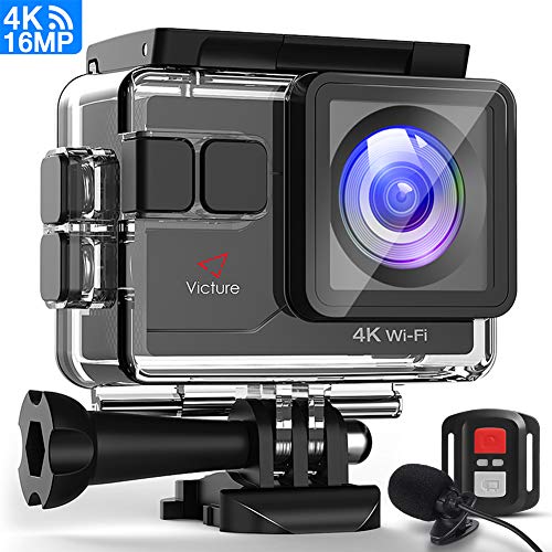 Victure Action Cam 4K 16MP Kamera 40M Wasserdichte Unterwasserkamera Digitale WiFi actioncam mit EIS Sensor, 2.4G Fernbedienung, externem Mikrofon und Montage Zubehör Kit