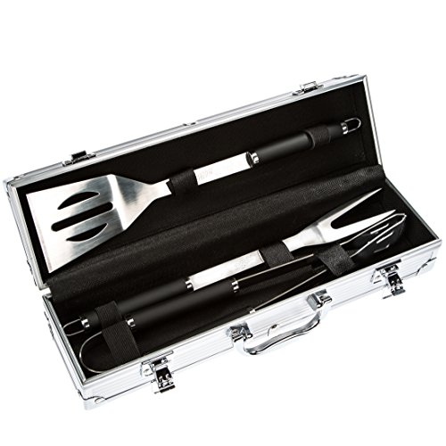 Bruzzzler Edelstahl Grillbesteck-Set 3-teilig im Koffer, 11,2 x 8 x 28,3 cm