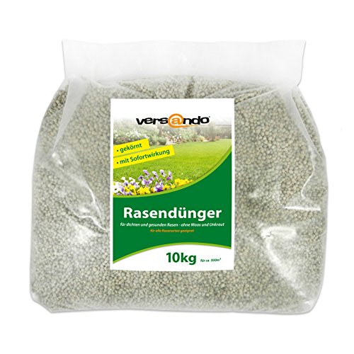 Ab nur 1,29 € / Kg - Versando Rasendünger 10 Kg für ca. 300m² sattgrünen Rasen - ohne Moos und Unkraut, NPK-Dünger mit Sofortwirkung