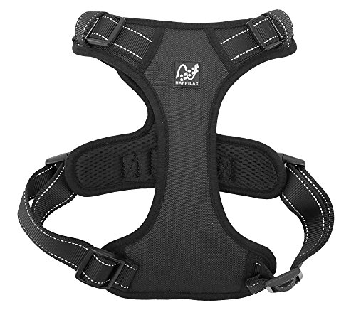 Hunde-Geschirr für kleine und große Hunde | reflektierendes und verstellbares Brustgeschirr mit Neopren Hand-Griff | gepolstertes Sicherheitsgeschirr für’s Auto | Happilax