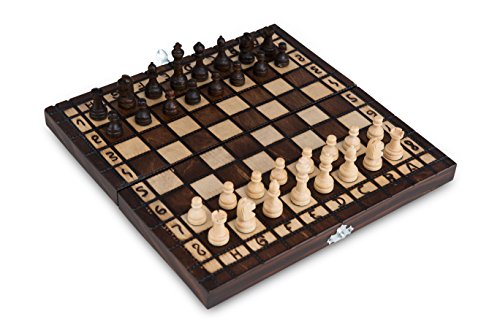 Schachspiel aus Holz Handgefertigtes mit Figuren Schachbrett edel Einklappbar Holz-Schachspiel Schachkassette Komplettes Schachfiguren-Set mit Geschenkbox(35 x 35 cm)