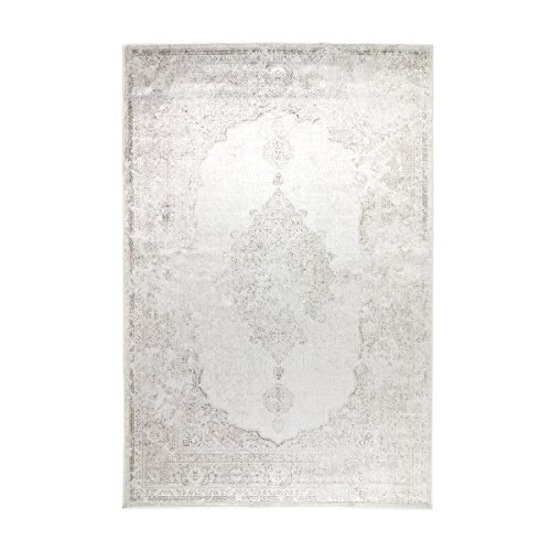 Kunstseide Teppich Vintage Ornament - klassisches Muster modern interpretiert in Anthrazit oder SIlber | ultra leichter und softer Flor mit edlem Seidenglanz | pflegeleicht und strapazierfähig , Farbe:Silber, Größe:160 x 230 cm