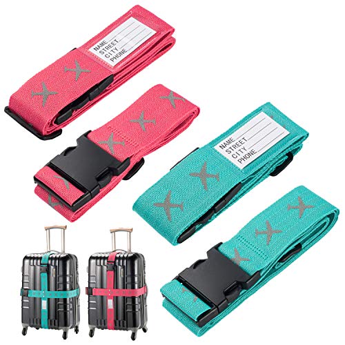 Koffergurt, 4 Stück Gepäckgurt Einstellbare Kofferband Travel Accessories Kofferband Gepäckband zum Sicheren Verschließen der Koffers auf Reisen und Kennzeichnen von Gepäck Grün und Rot