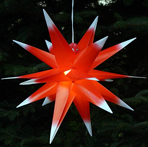 Guru-Shop 3D Außenstern, Weihnachtsstern, Faltstern Kaspar Rot-Weiß mit LED, Ø Ca.55 cm, Plastik, Weihnachtsstern, Adventsstern