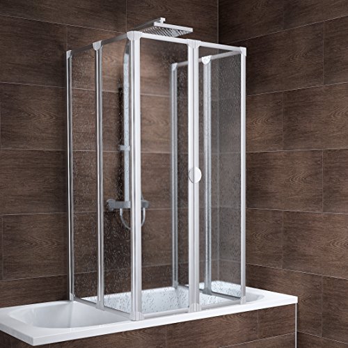 Schulte Rundum-Duschabtrennung München, 2 x 104x140 cm, 2x3-teilig faltbar, Kunstglas Tropfen, Profilfarbe alu-natur, geschlossene Duschkabine für Badewanne
