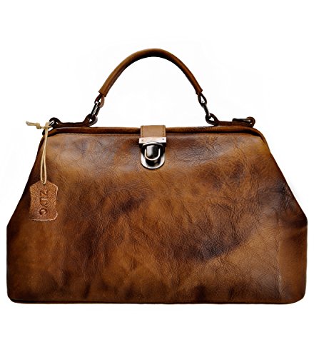 ZLYC Damentasche Retro-Stil Handgefertigt Echtleder Aktentasche Cross Body Handtasche, Braun, Maße:34 X 21 X 15 cm