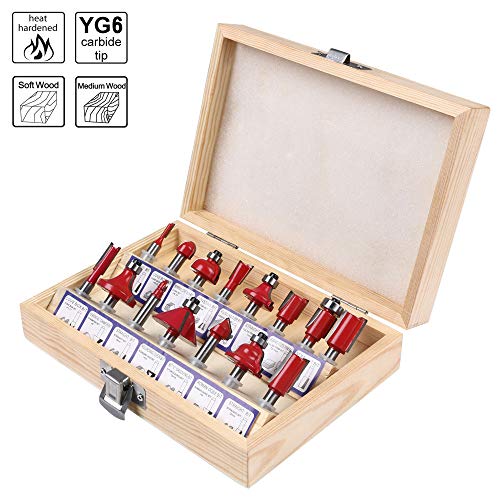 flintronic Fräser-Set, Fräsen Werkzeug Set 15-tlg Holzkoffer Geschmiedeter Werkzeugstahl Oberfräser Holzschneider Holzbearbeitung