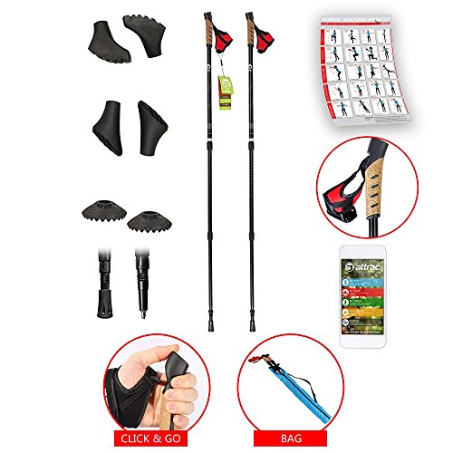 Nordic Walking Stöcke Classic Teleskop Verstellbar inkl. Nordic Walking App Wanderstöcke mit Anti-Shock Dämpfung