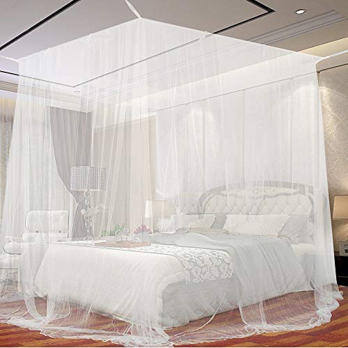 Moskitonetz, opamoo Fliegennetz Mückennetz Feinmaschiges Moskitonetz Großes Moskitonetz Quadratische Moskitonetze für Doppelbett und Einzel Bett Fliegennetz Mückennetz - 190 x 220 x 210cm, Weiß