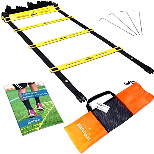Koordinationsleiter von gipfelsport - Trainingsleiter Set, 4m mit Tasche und Heringen | Geschwindigkeitsleiter | Agility Speed Ladder für Fussball, Fitness, Sport, Handball, Football | + Gratis eBook